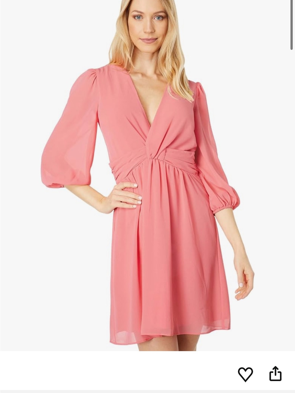 Vince Camuto Coral Pink Wrap Midi Dress with Puff Sleeves
